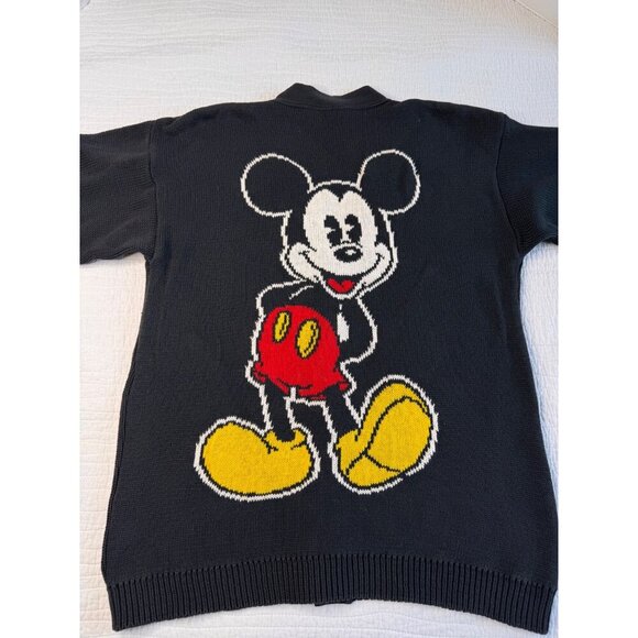 VTG Mickey & Co Black Knit Cardigan Mickey Mouse Buttons Back Graphic SZ L RARE! - Picture 4 of 14